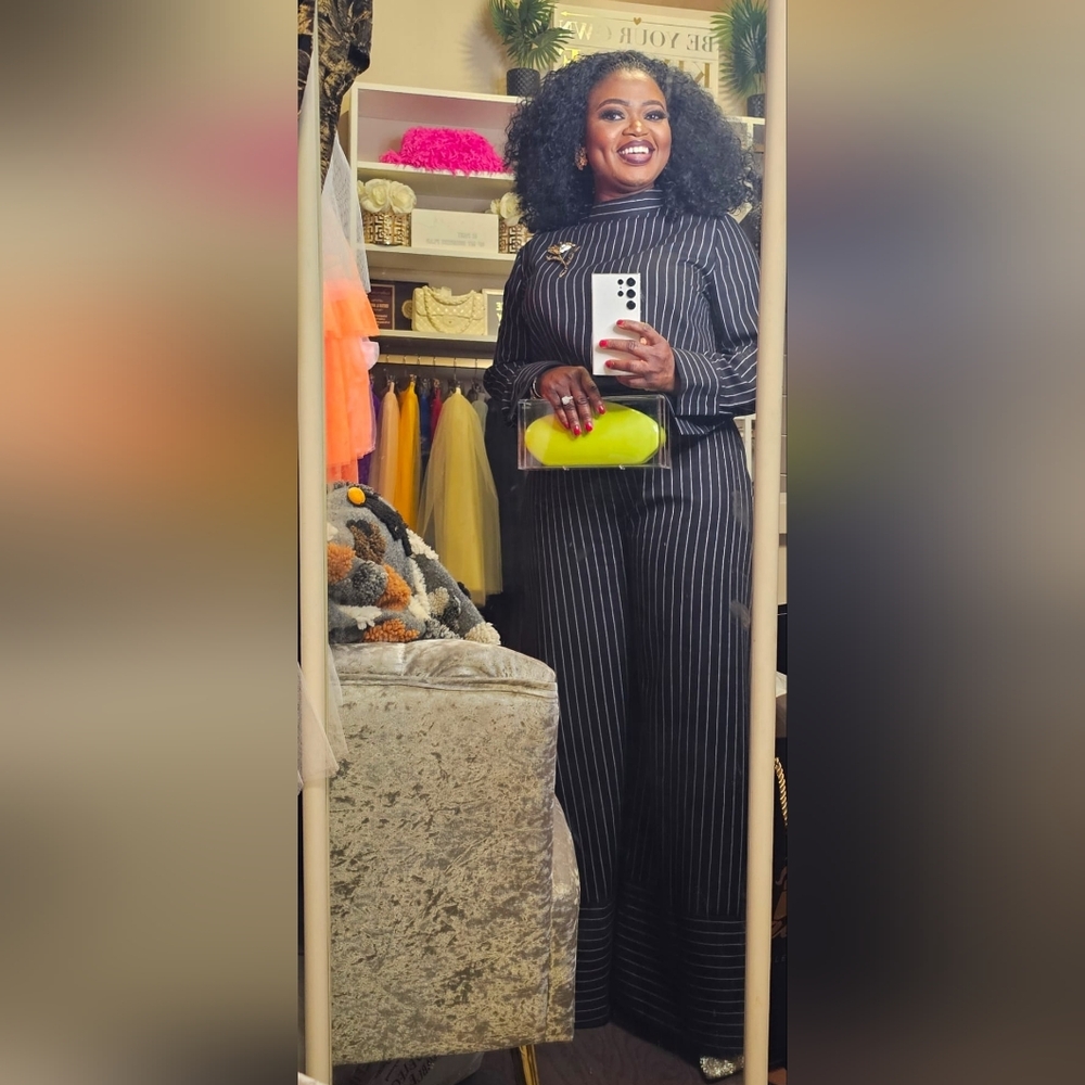 Chic Black Pinstripe Pantsuit